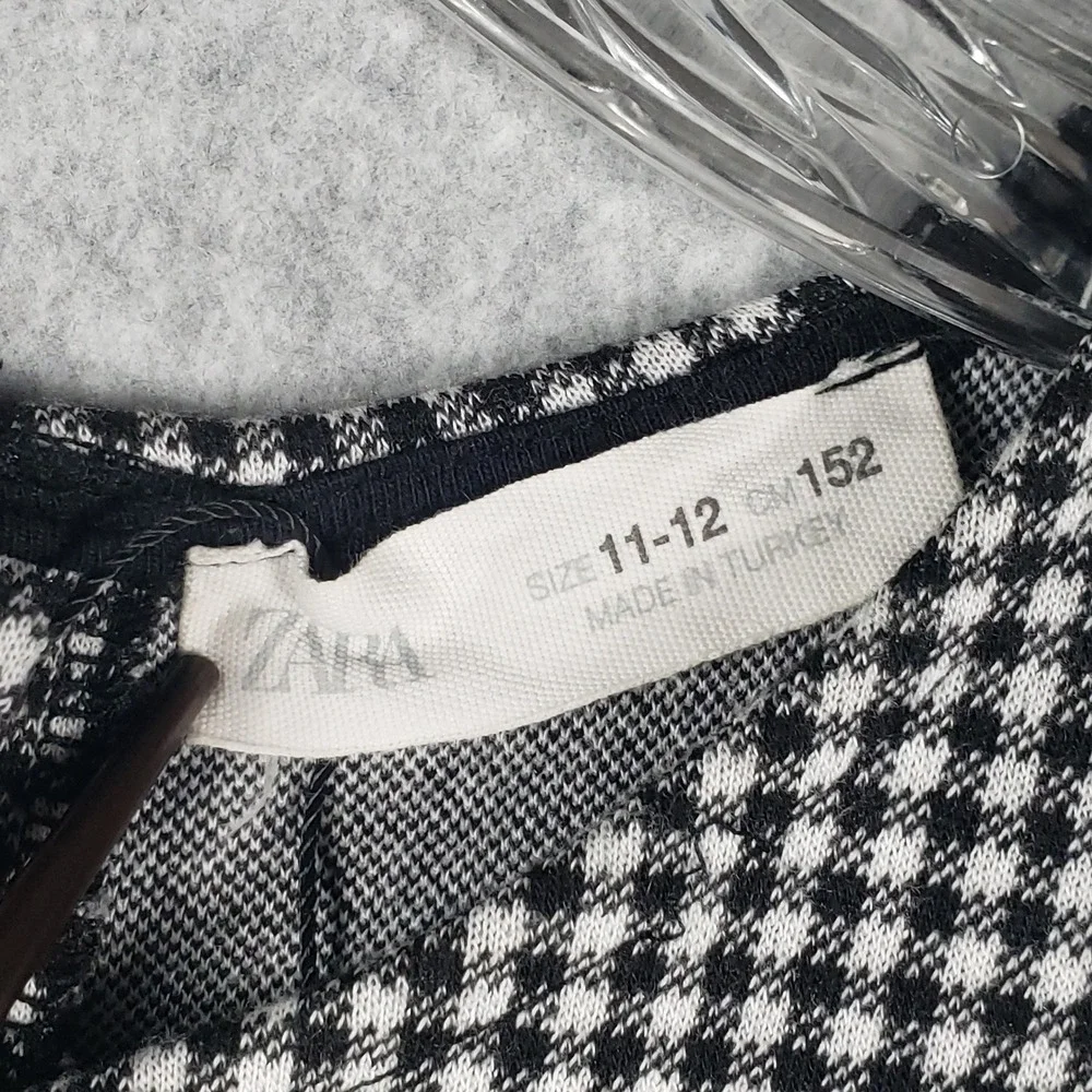 Zara Girls‎ Jumpsuit Houndstooth Wide Leg Size 11-12 Black White Puff Sleeve EUC